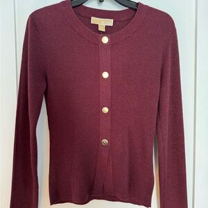 Michael Kors Merlot Cardigan with Gold Accents